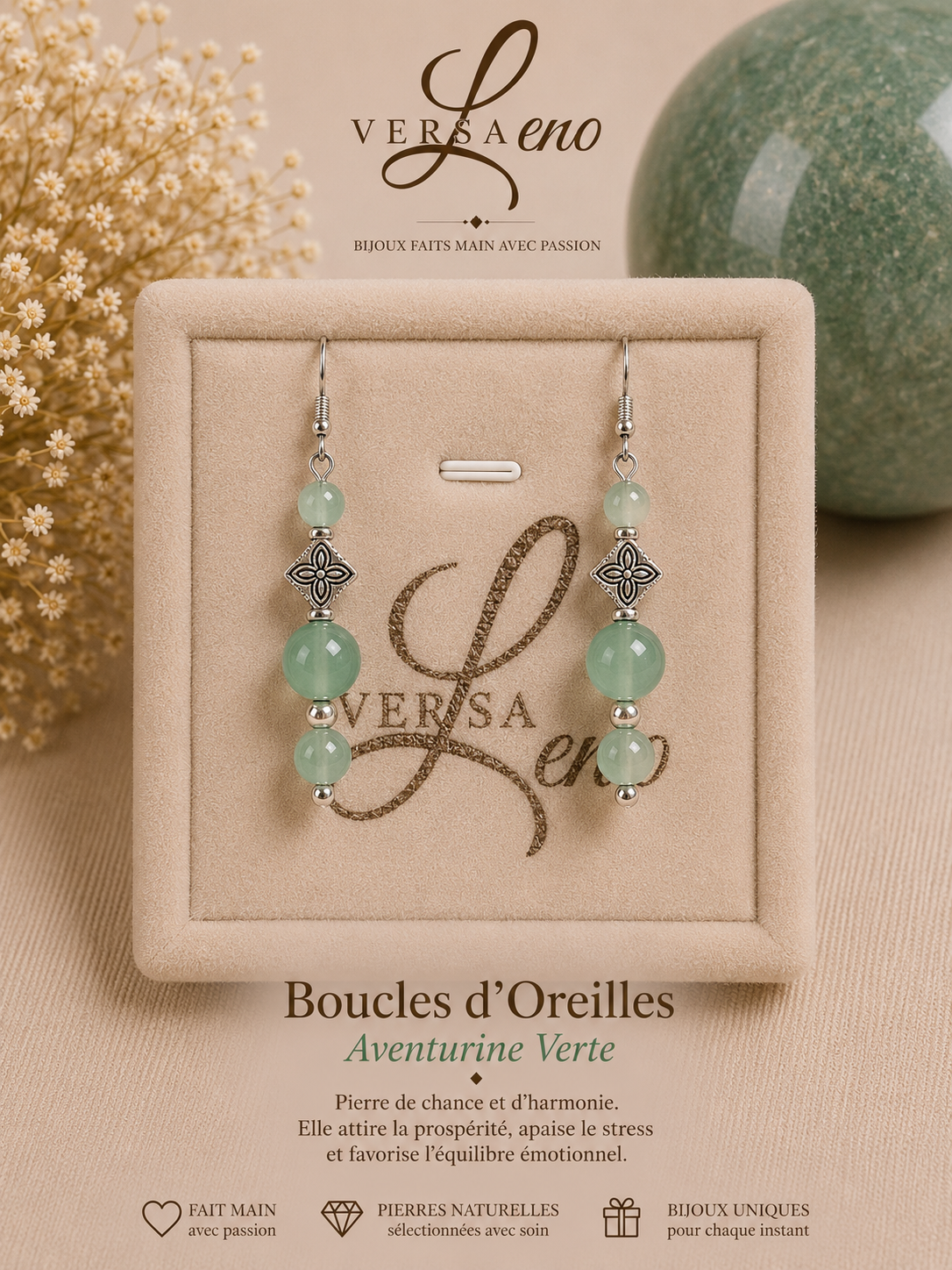 Boucles d'oreilles de pierres naturelles certifiées une création unique et artisanale signée Versaleno