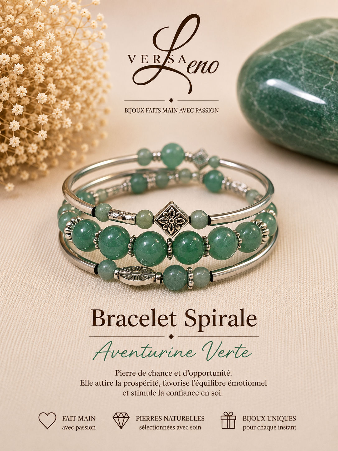 Bracelet Spirale Aventurine Verte — VersaLeno