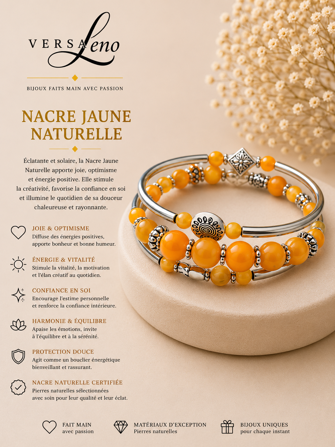 Bracelet Spirale Nacre Jaune Naturelle — VersaLeno