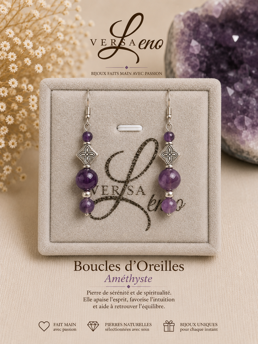 Boucles d'oreilles de pierres naturelles certifiées une création unique et artisanale signée Versaleno