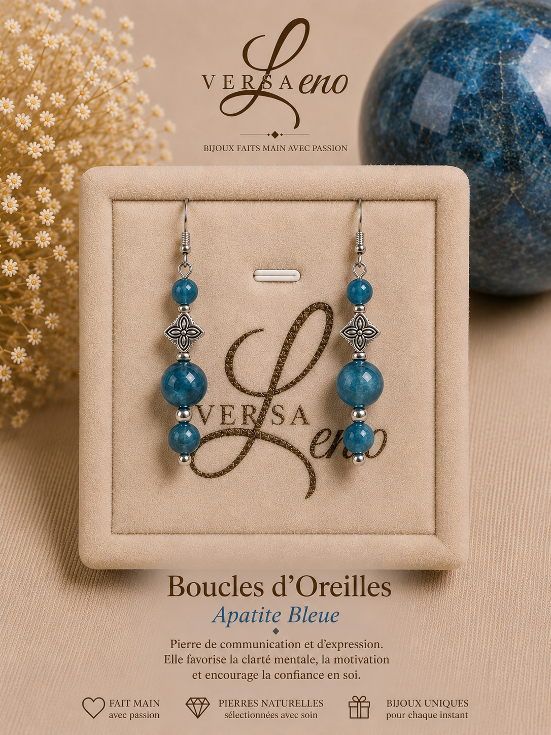 Boucles d'oreilles de pierres naturelles certifiées une création unique et artisanale signée Versaleno