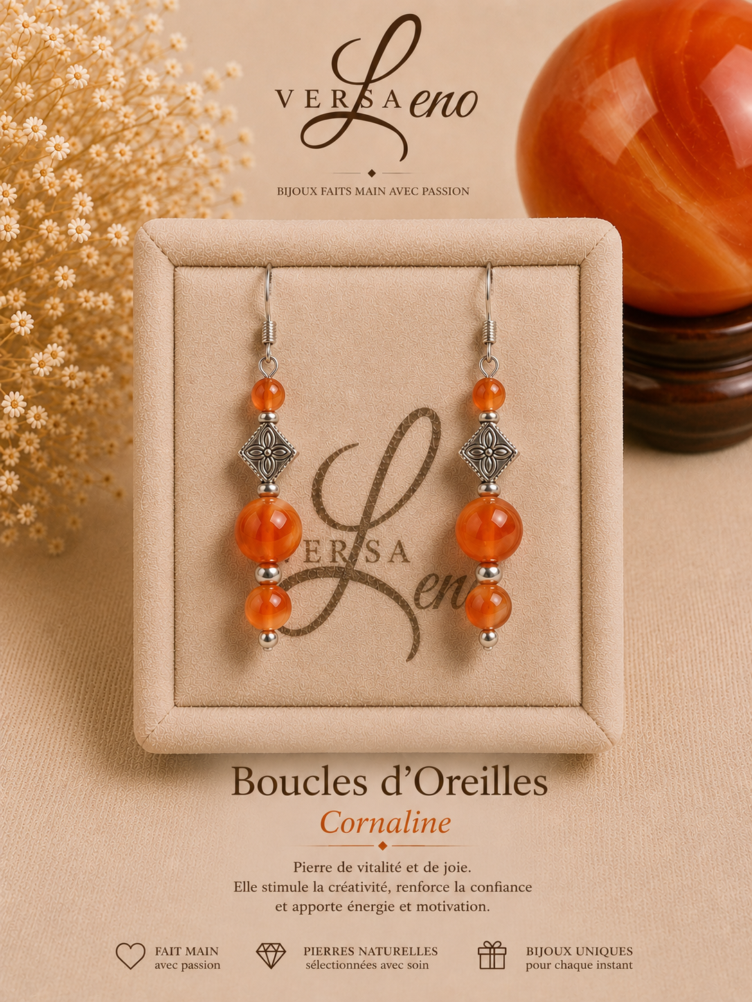 Boucles d'oreilles de pierres naturelles certifiées une création unique et artisanale signée Versaleno