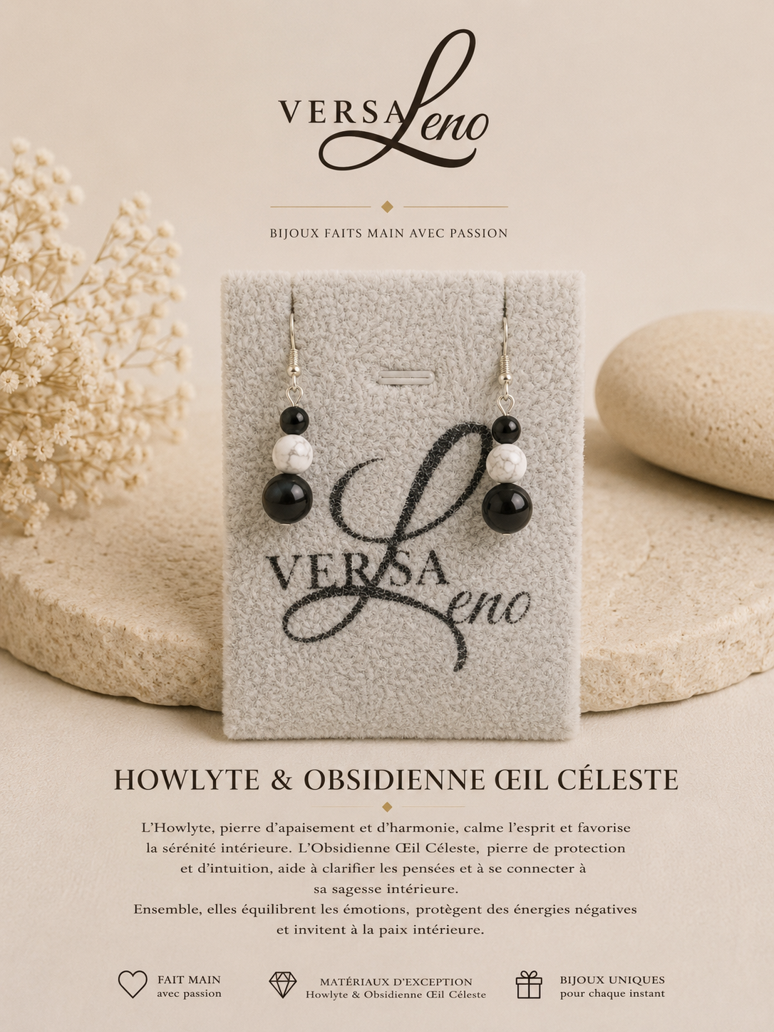 Boucles d'oreilles de pierres naturelles certifiées une création unique et artisanale signée Versaleno