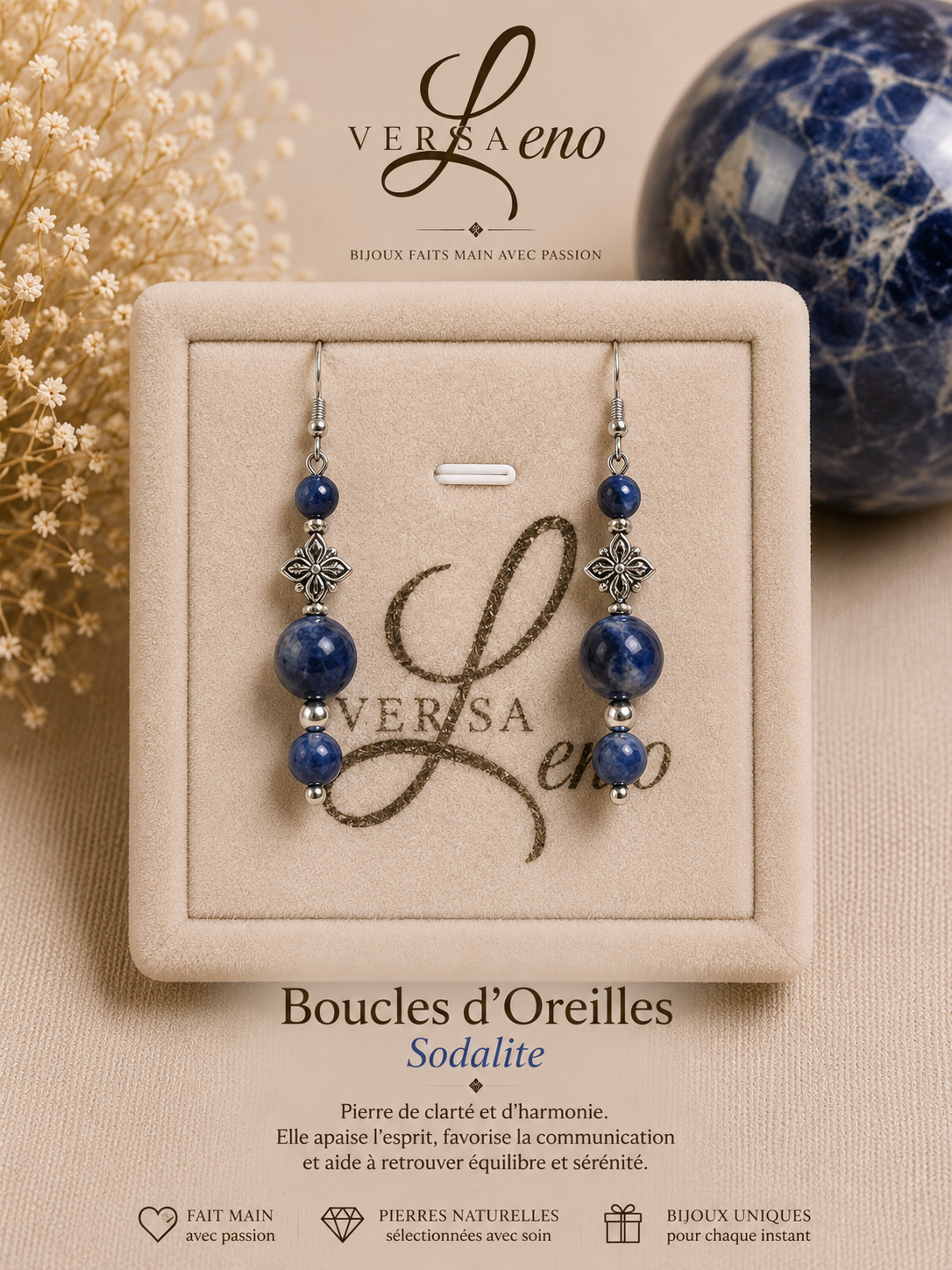 Boucles d'oreilles de pierres naturelles certifiées une création unique et artisanale signée Versaleno