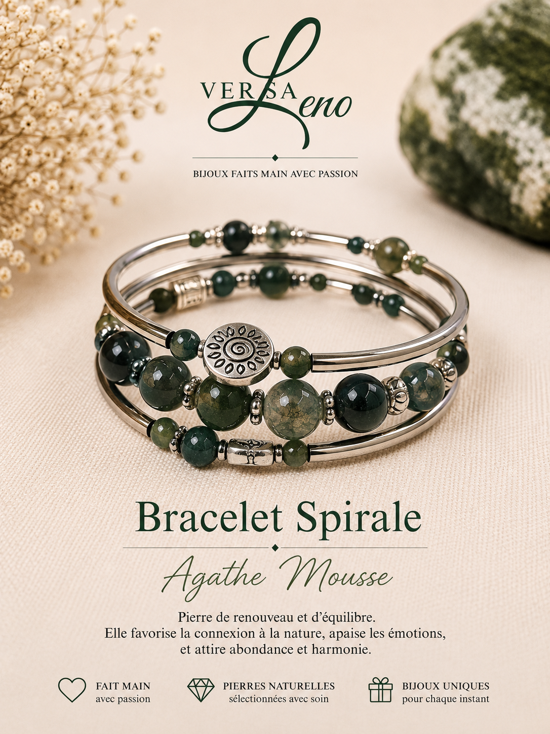 Bracelet Spirale Agathe Mousse — VersaLeno