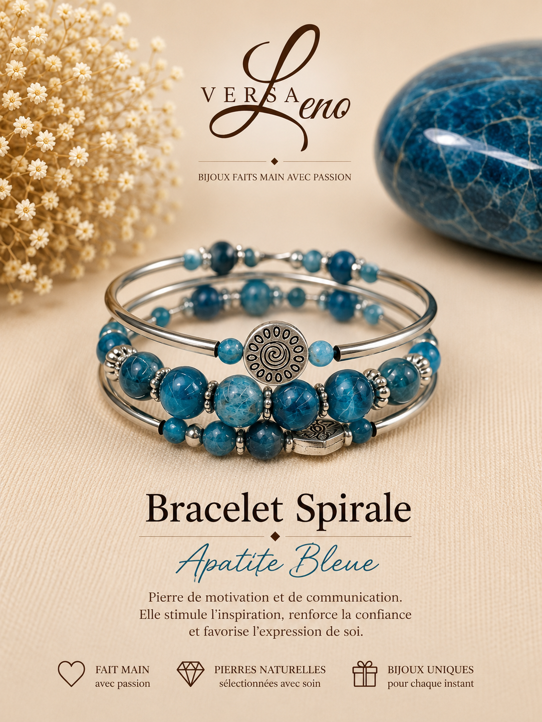 Bracelet Spirale Apatite Bleu — VersaLeno