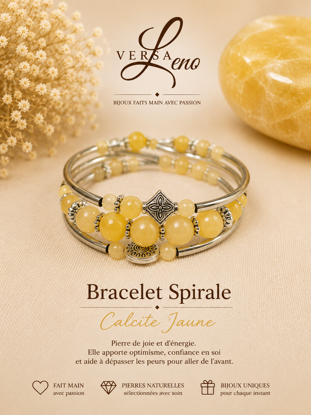 Bracelet Spirale Calcite Jaune — VersaLeno