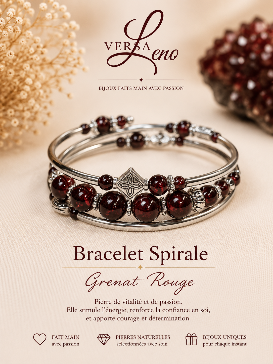 Bracelet Spirale Grenat Rouge — VersaLeno