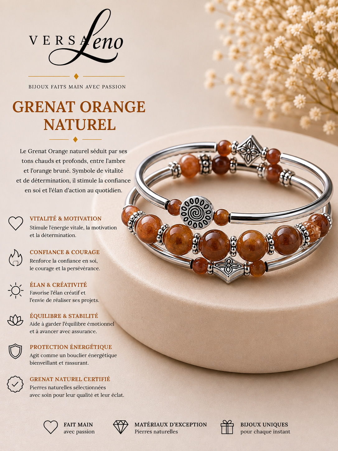 Bracelet Spirale orné de pierres naturelles certifiées une création unique et artisanale signée Versaleno