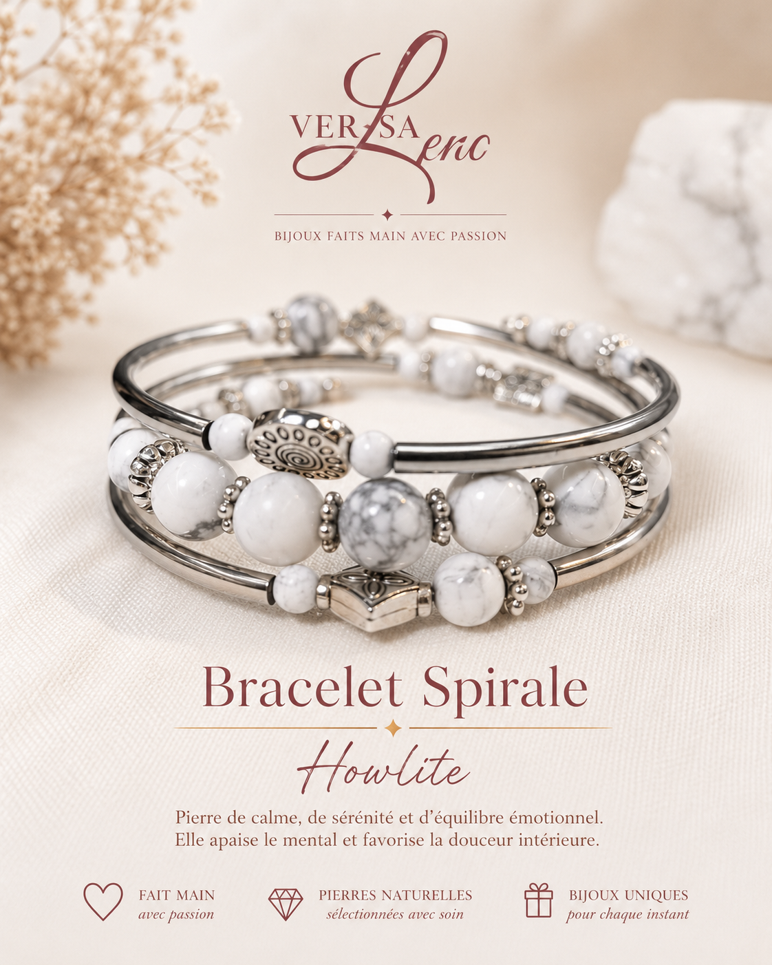 Bracelet Spirale Howlite — VersaLeno