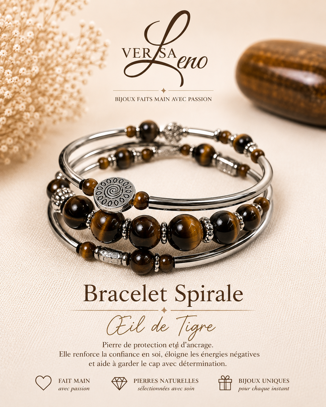Bracelet Spirale Œil de Tigre — VersaLeno