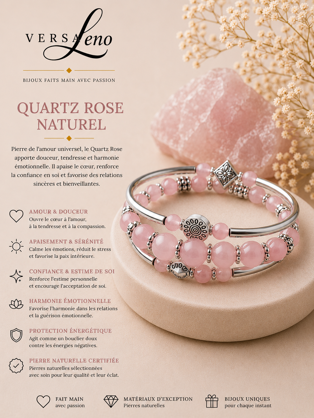 Bracelet Spirale Quartz Rose — VersaLeno