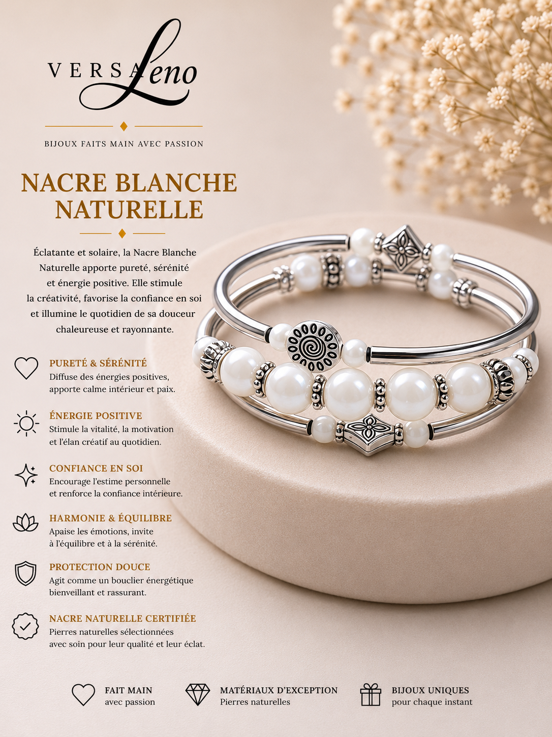Bracelet Spirale Nacre Blanche Naturelle — VersaLeno
