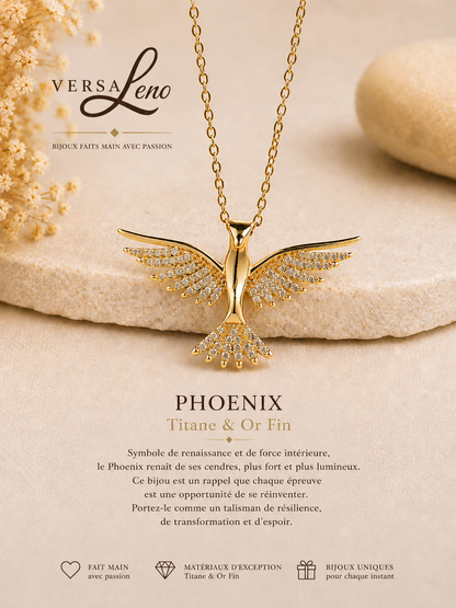 Collier Phénix titane et or Fin