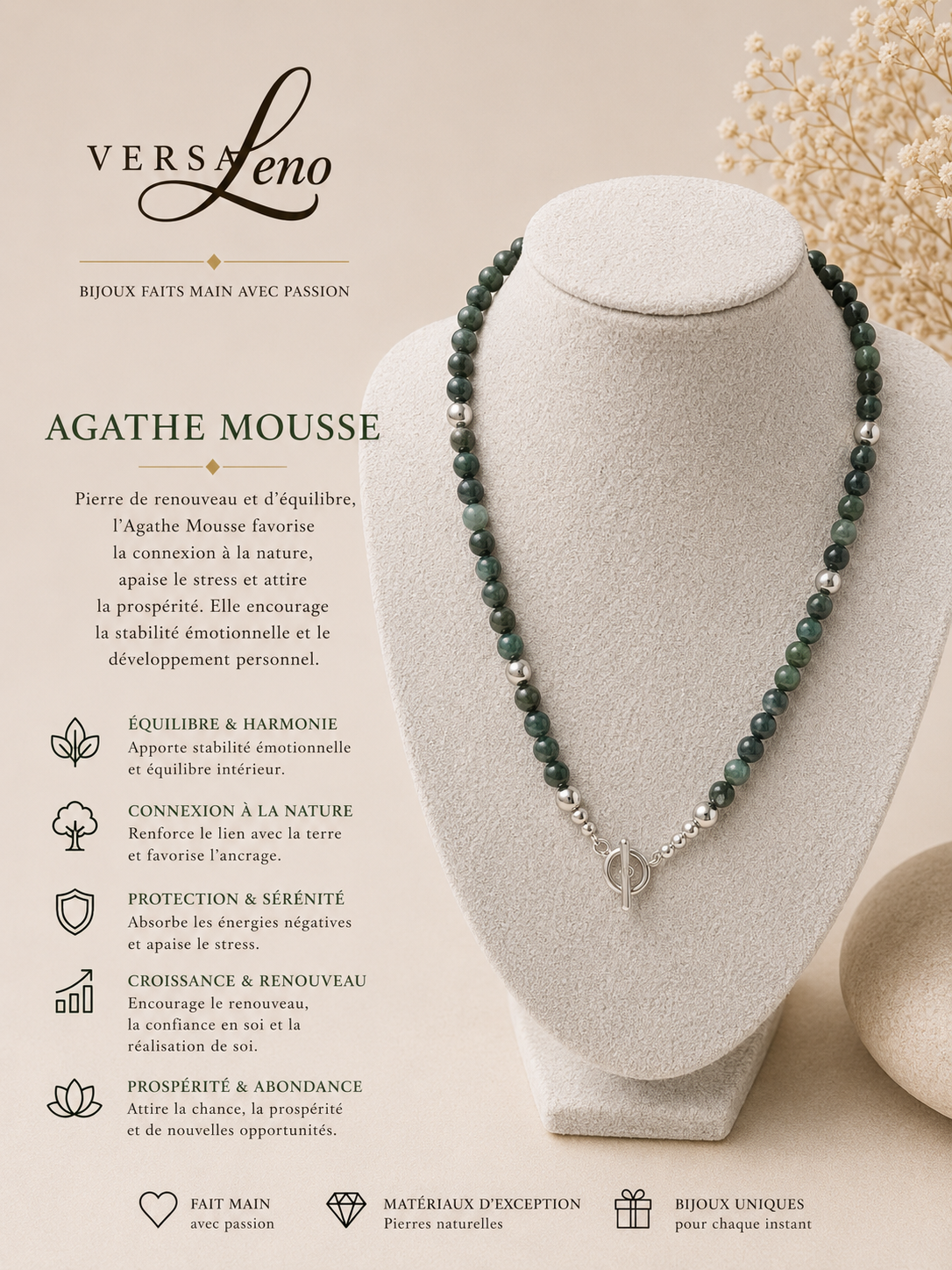 Collier de pierres naturelles certifiées une création unique et artisanale signée Versaleno