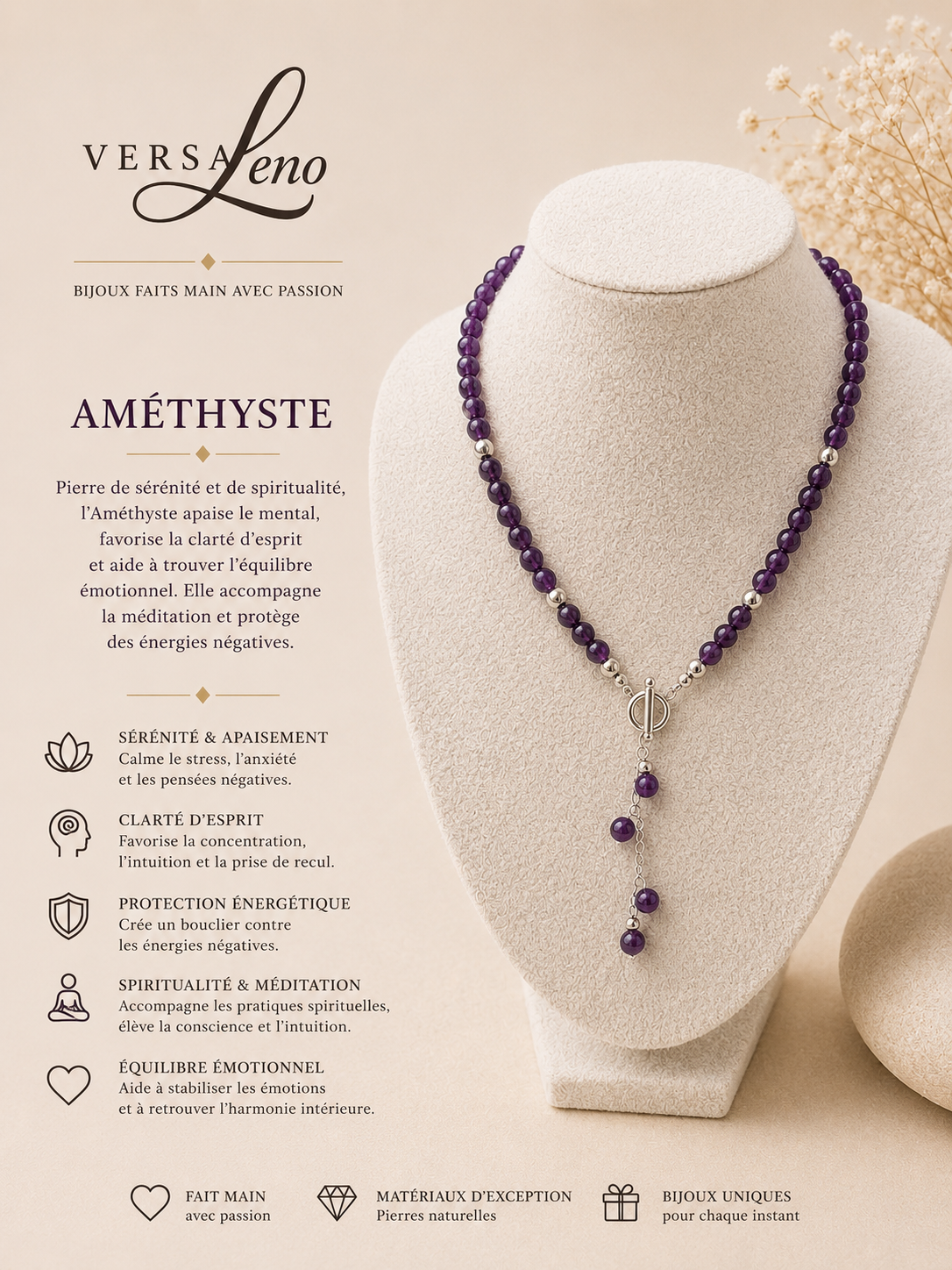 Collier de pierres naturelles certifiées une création unique et artisanale signée Versaleno