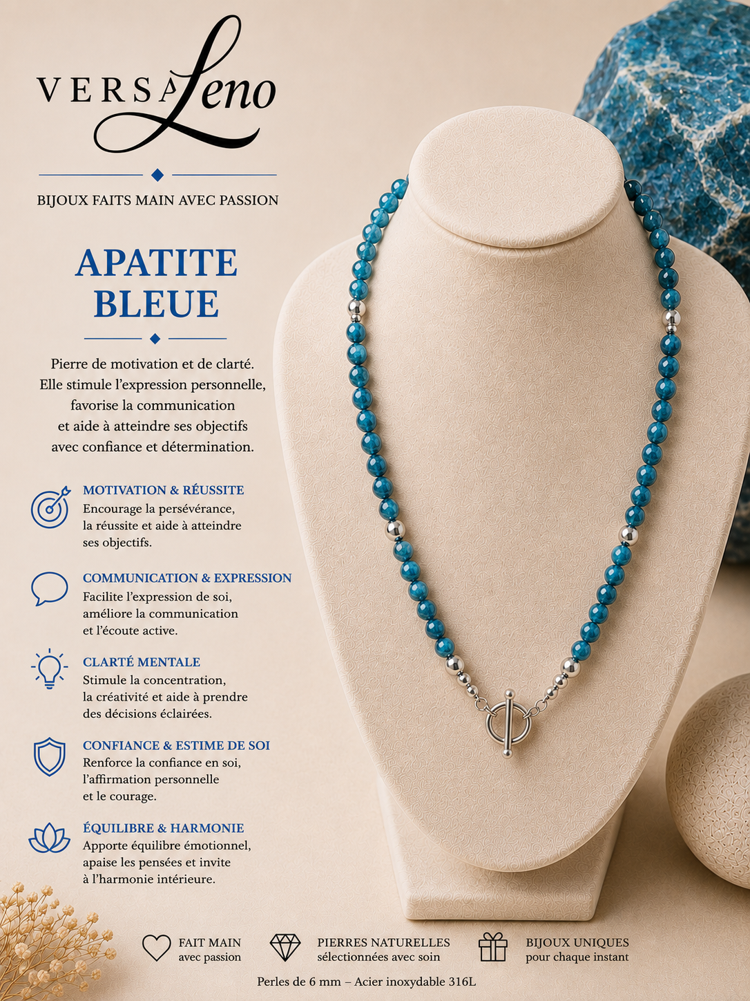 Collier de pierres naturelles certifiées une création unique et artisanale signée Versaleno