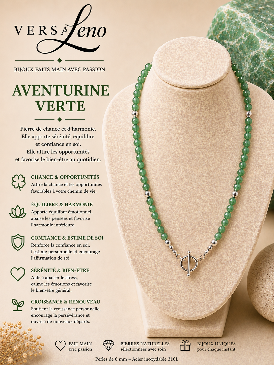 Collier de pierres naturelles certifiées une création unique et artisanale signée Versaleno