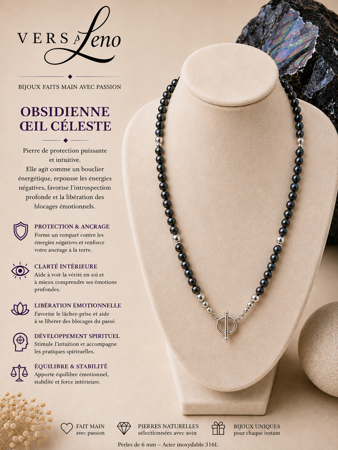 Collier de pierres naturelles certifiées une création unique et artisanale signée Versaleno