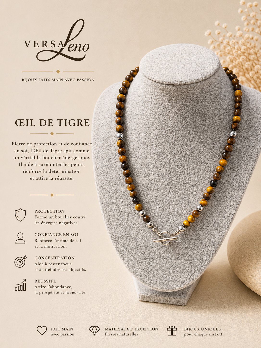 Collier de pierres naturelles certifiées une création unique et artisanale signée Versaleno