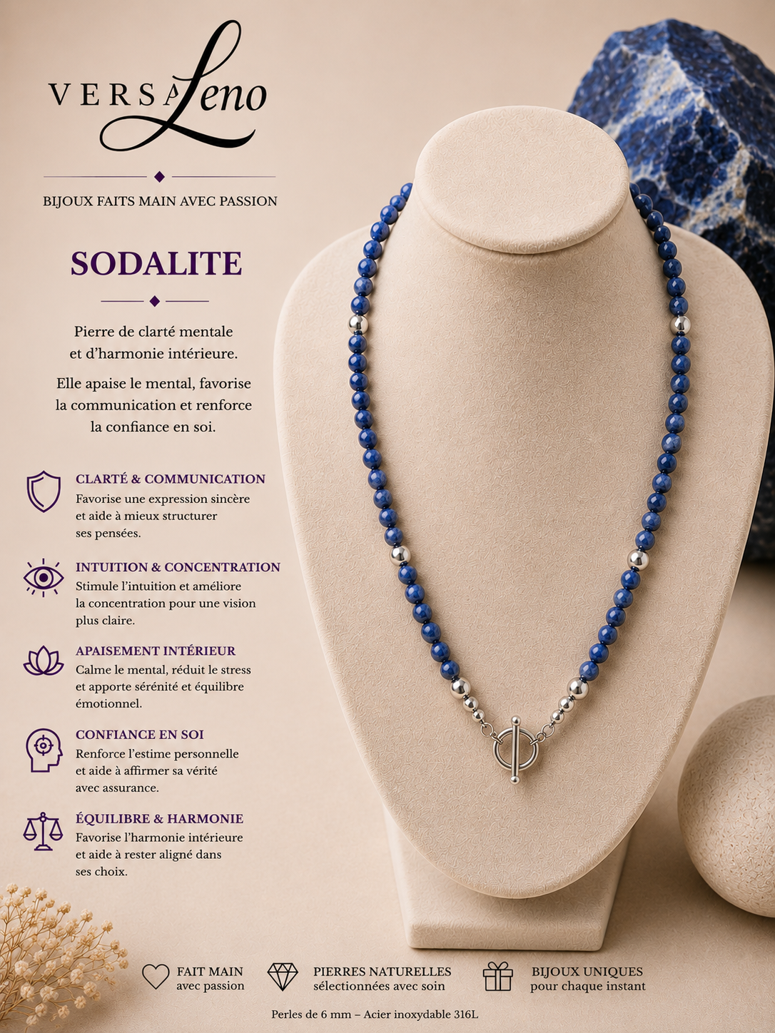Collier de pierres naturelles certifiées une création unique et artisanale signée Versaleno